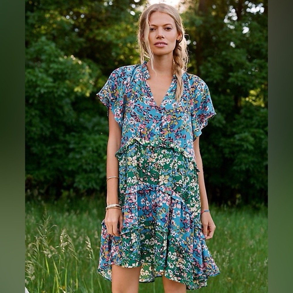 Anthropologie robin tiered mini dress size S